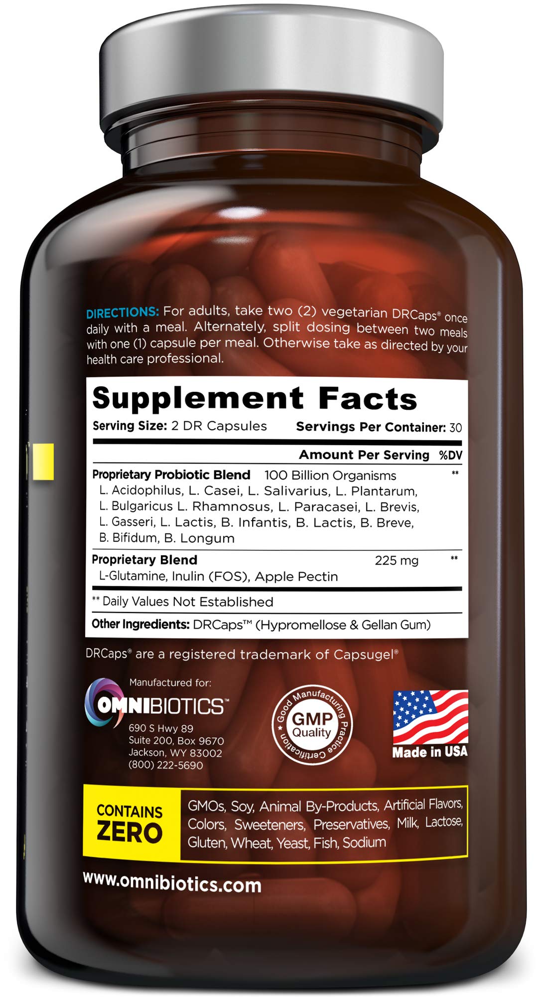 100 Billion Probiotics - 15-Strain Probiotic for Women & Men, DRCaps Delayed Release, Prebiotics, L-Glutamine, Apple Pectin, Gut Lining Support, Shelf Stable, Non-GMO, 60 Vegan Capsules for Adults - OzHealthStandard