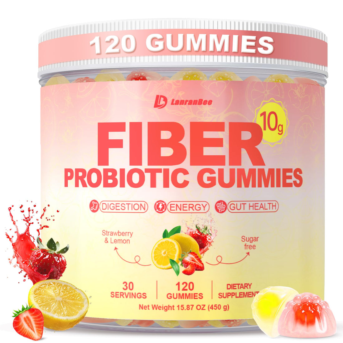 10g Fiber Gummies for Adults with Probiotics, Sugar Free Fiber Supplement with Organic Super Greens & Digestive Enzymes, Supports Gut Health, - OzHealthStandard