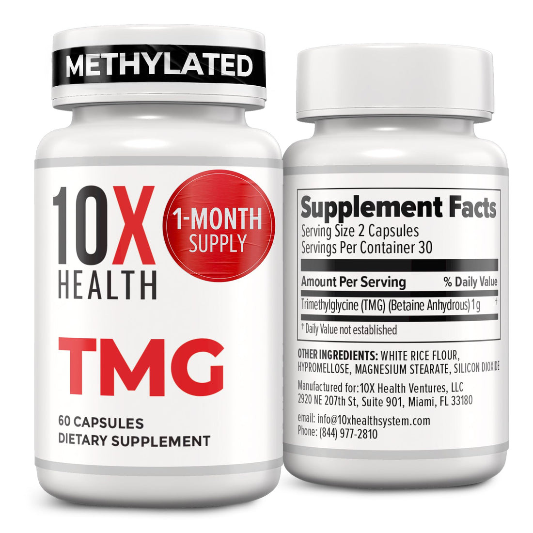 10X Health TMG Supplements - Trimethylglycine Supplement for Liver Support, Heart Wellness, Energy, Homocysteine Levels - TMG Capsules with Betaine Anhydrous - OzHealthStandard