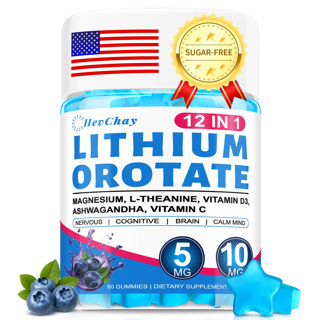 12-in-1 Lithium Orotate 5mg 10mg with Ashwagandha & L-Theanine, Lithium Orotate for Mood, Calm, Cognitive & Brain, High Bioavailability Trace Mineral, Lemon Balm - OzHealthStandard