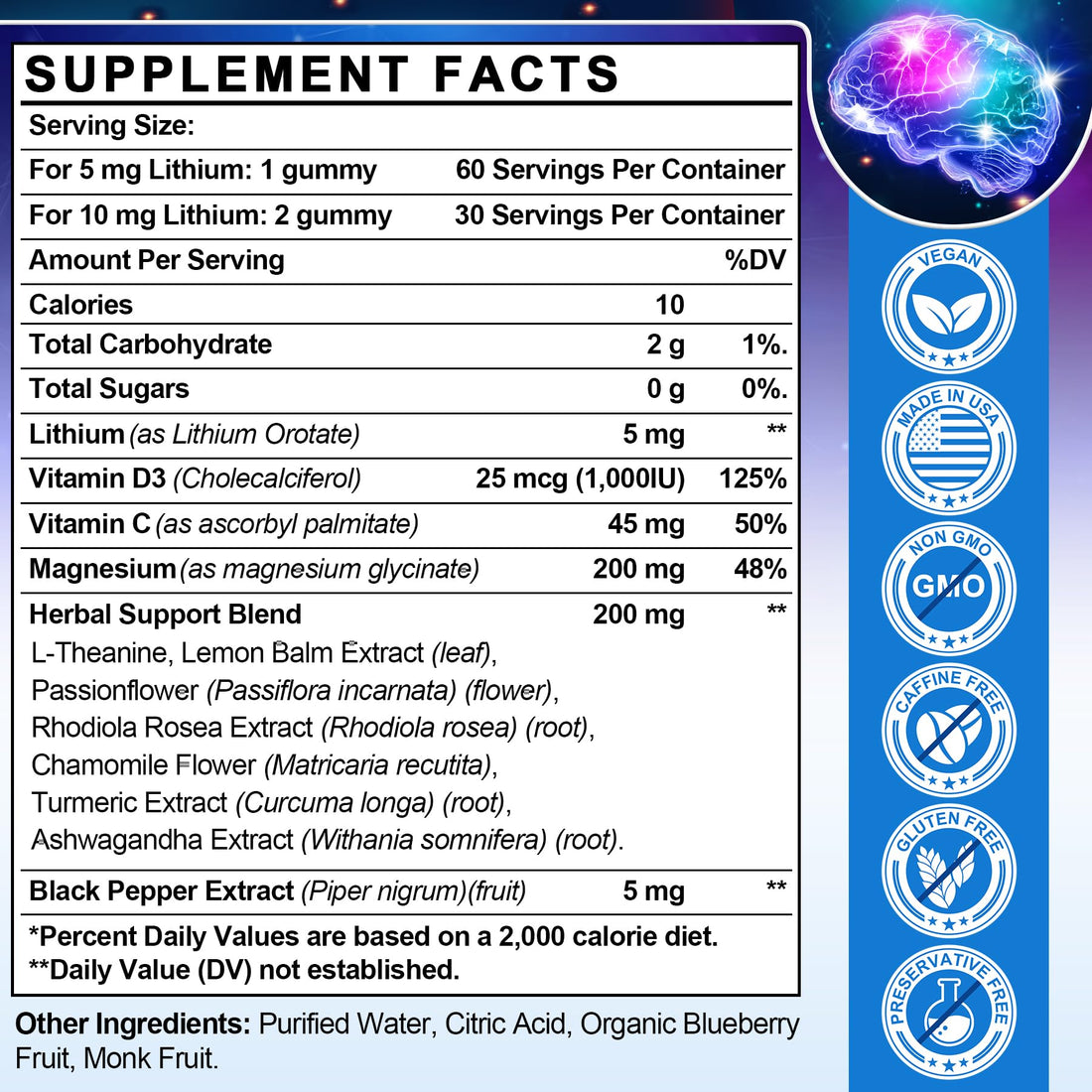 12-in-1 Lithium Orotate 5mg 10mg with Ashwagandha & L-Theanine, Lithium Orotate for Mood, Calm, Cognitive & Brain, High Bioavailability Trace Mineral, Lemon Balm - OzHealthStandard