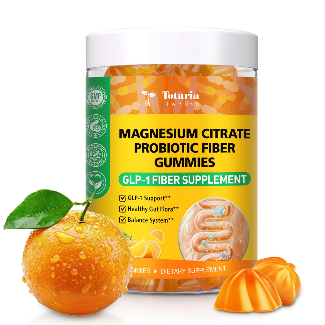 15-in-1 Magnesium Citrate Fiber Gummies with Probiotic Prebiotic for Digestion, Fiber Supplement with Magnesium Citrate 300mg, Apple Cider Vinegar 500mg, Acacia, B6, B12, 60 Orange Vegan Gummies - OzHealthStandard