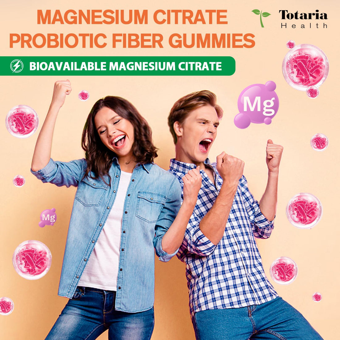 15-in-1 Magnesium Citrate Fiber Gummies with Probiotic Prebiotic for Digestion, Fiber Supplement with Magnesium Citrate 300mg, Apple Cider Vinegar 500mg, Acacia, B6, B12, 60 Orange Vegan Gummies - OzHealthStandard
