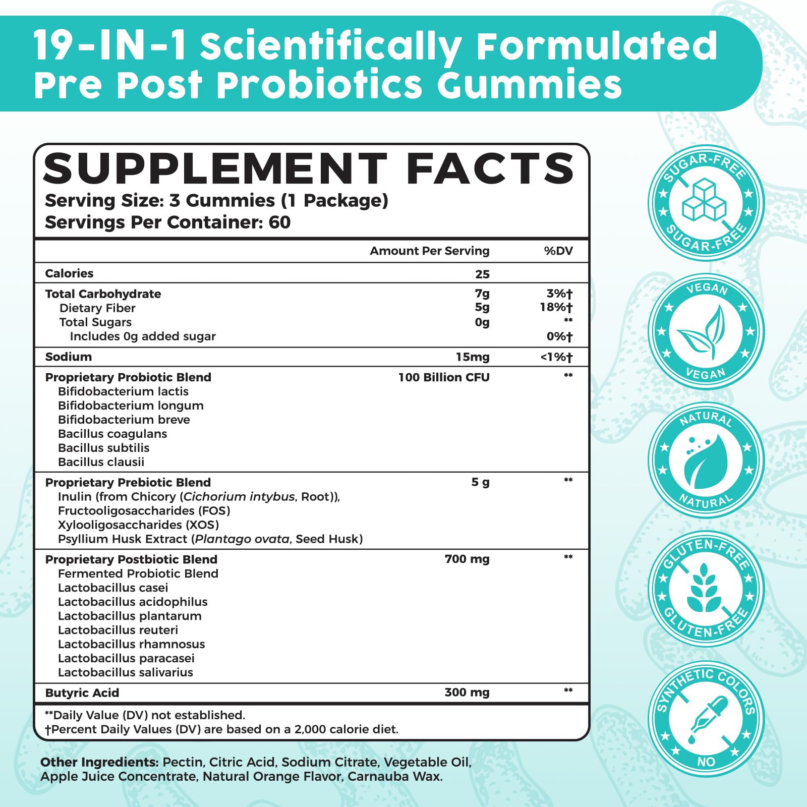 (180 Count) Probiotic Gummies, 19 in 1 Prebiotics Postbiotic Probiotic Gummies, 100 Billion CFU Probiotics for Women Men, Complete Immune, Gut & Digestive Support*, Sugar Free, Vegan - OzHealthStandard