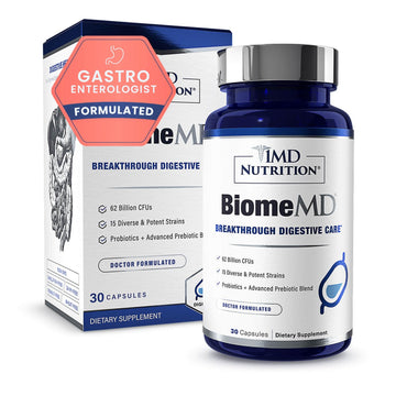 1MD Nutrition BiomeMD Probiotics | 62 Billion CFUs, 15 Comprehensive Strains - Pro & Prebiotics | Doctor-Formulated for Digestive Health & Immune Support | 30 Capsules - OzHealthStandard