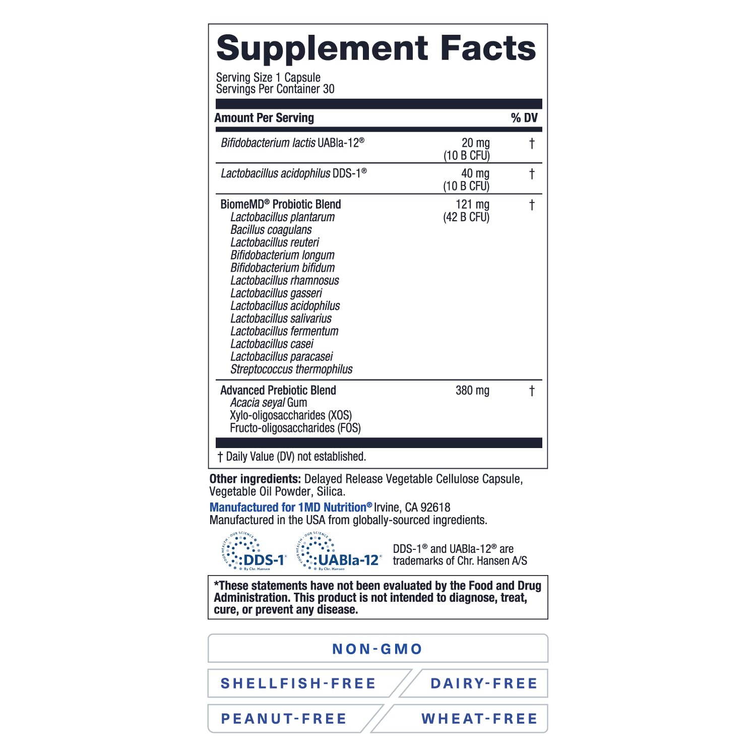1MD Nutrition BiomeMD Probiotics | 62 Billion CFUs, 15 Comprehensive Strains - Pro & Prebiotics | Doctor-Formulated for Digestive Health & Immune Support | 30 Capsules - OzHealthStandard