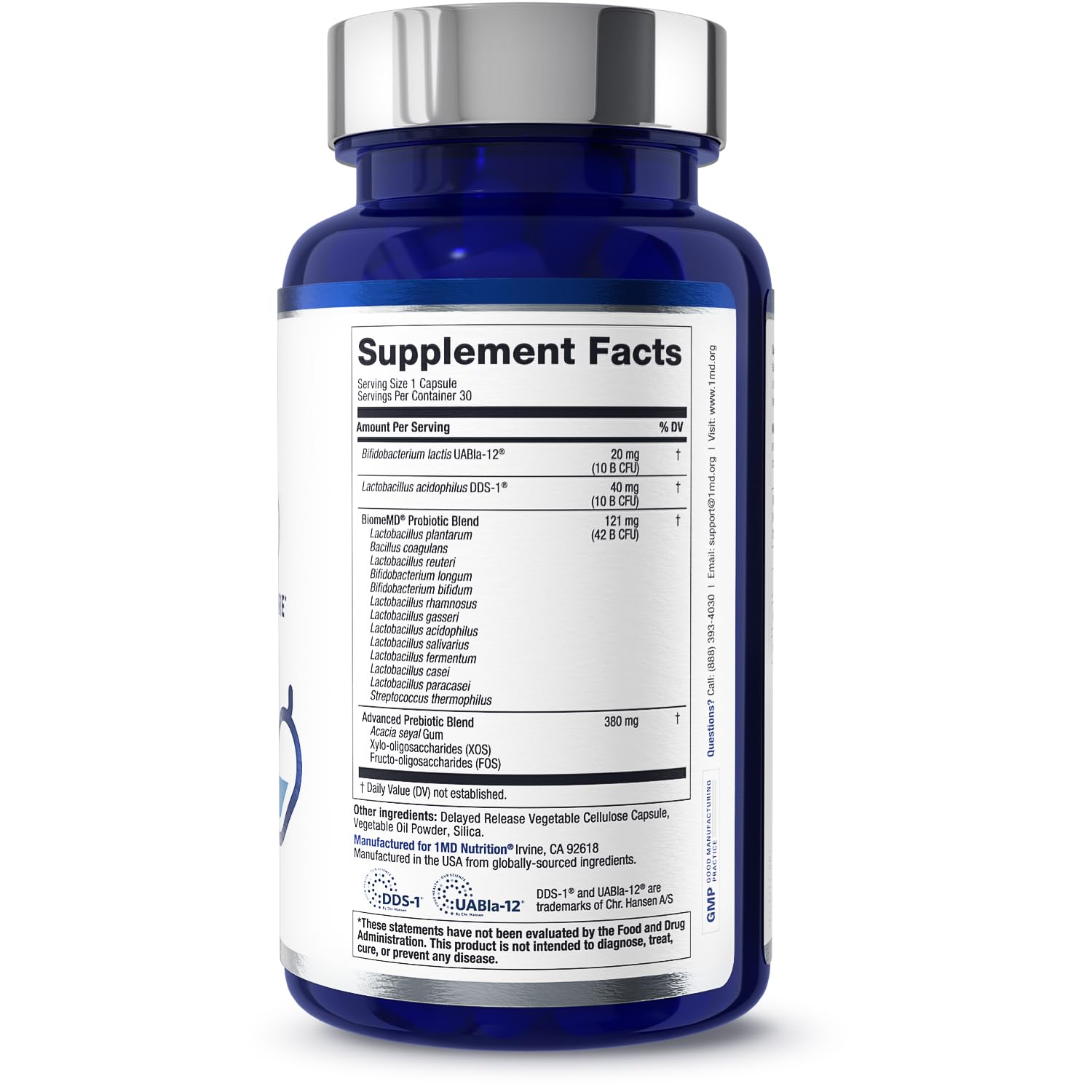 1MD Nutrition BiomeMD Probiotics | 62 Billion CFUs, 15 Comprehensive Strains - Pro & Prebiotics | Doctor-Formulated for Digestive Health & Immune Support | 30 Capsules - OzHealthStandard