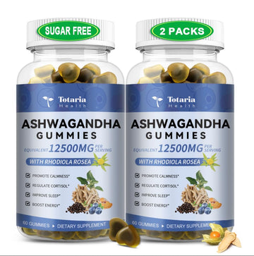 (2 Packs) Sugar Free Ashwagandha Filled Gummies w/Vitamin D3, Magnesium Glycinate, Rhodiola, Ultra Strength Ashwa Root Supplements for Women & Wen, for Relaxation, Energy, Cortisol Gummies - OzHealthStandard