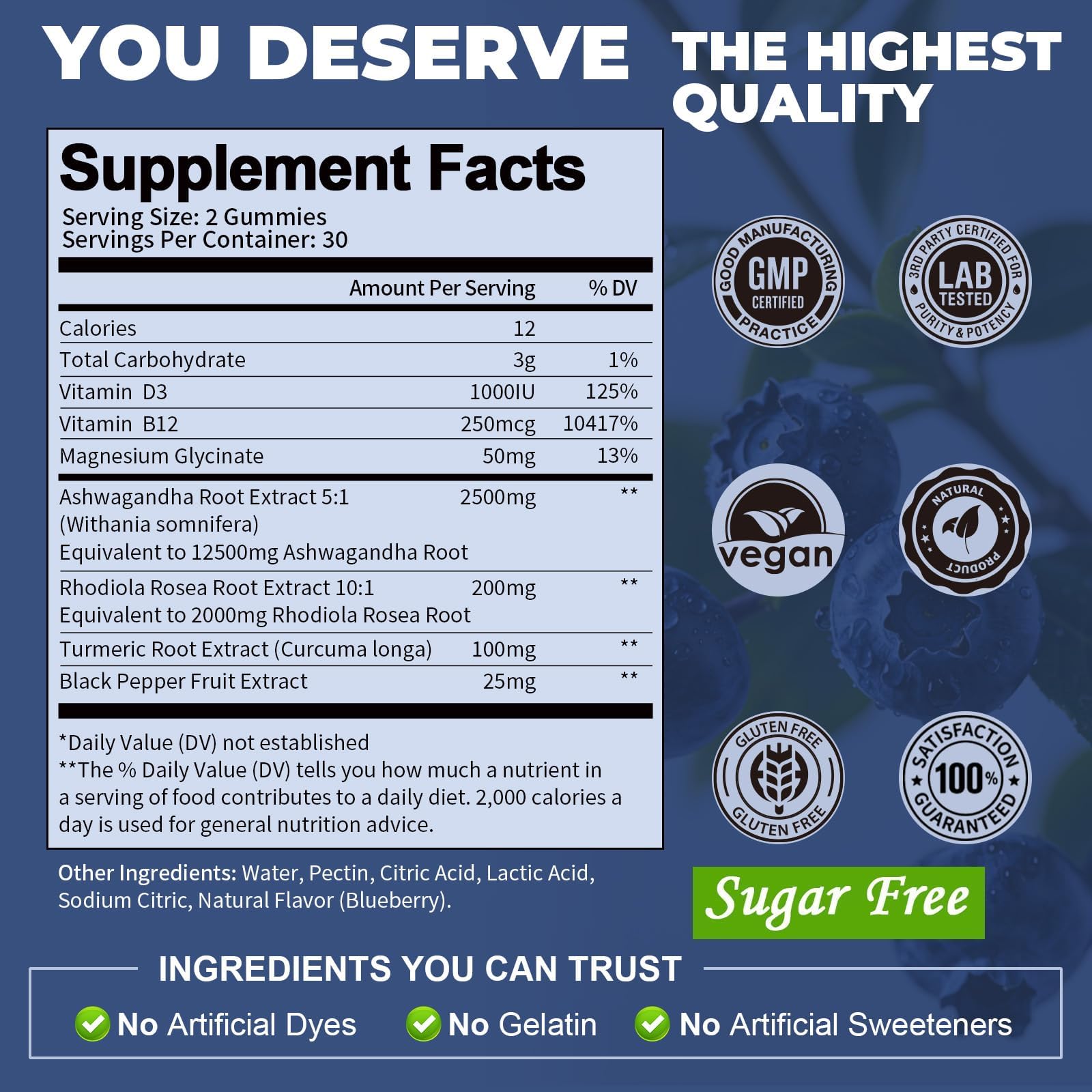 (2 Packs) Sugar Free Ashwagandha Filled Gummies w/Vitamin D3, Magnesium Glycinate, Rhodiola, Ultra Strength Ashwa Root Supplements for Women & Wen, for Relaxation, Energy, Cortisol Gummies - OzHealthStandard
