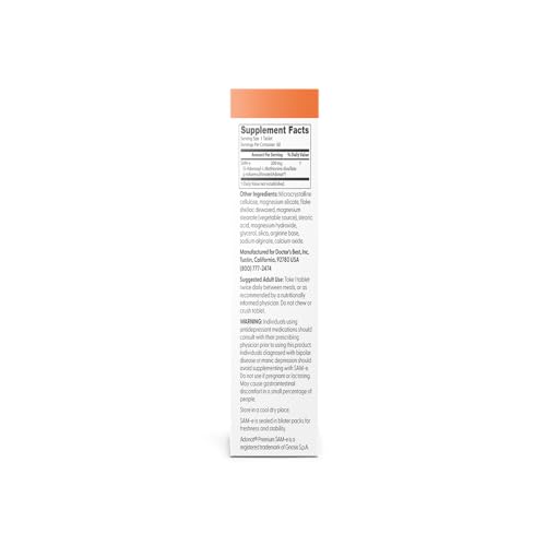 Doctor's Best SAM-e Mood & Joint Support & Liver Health (Pharmaceutical Grade/Non-GMO/Gluten Free/Vegetarian), Tablet, 60 Count (Pack of 1) Doctor's BEST buy supplements canada