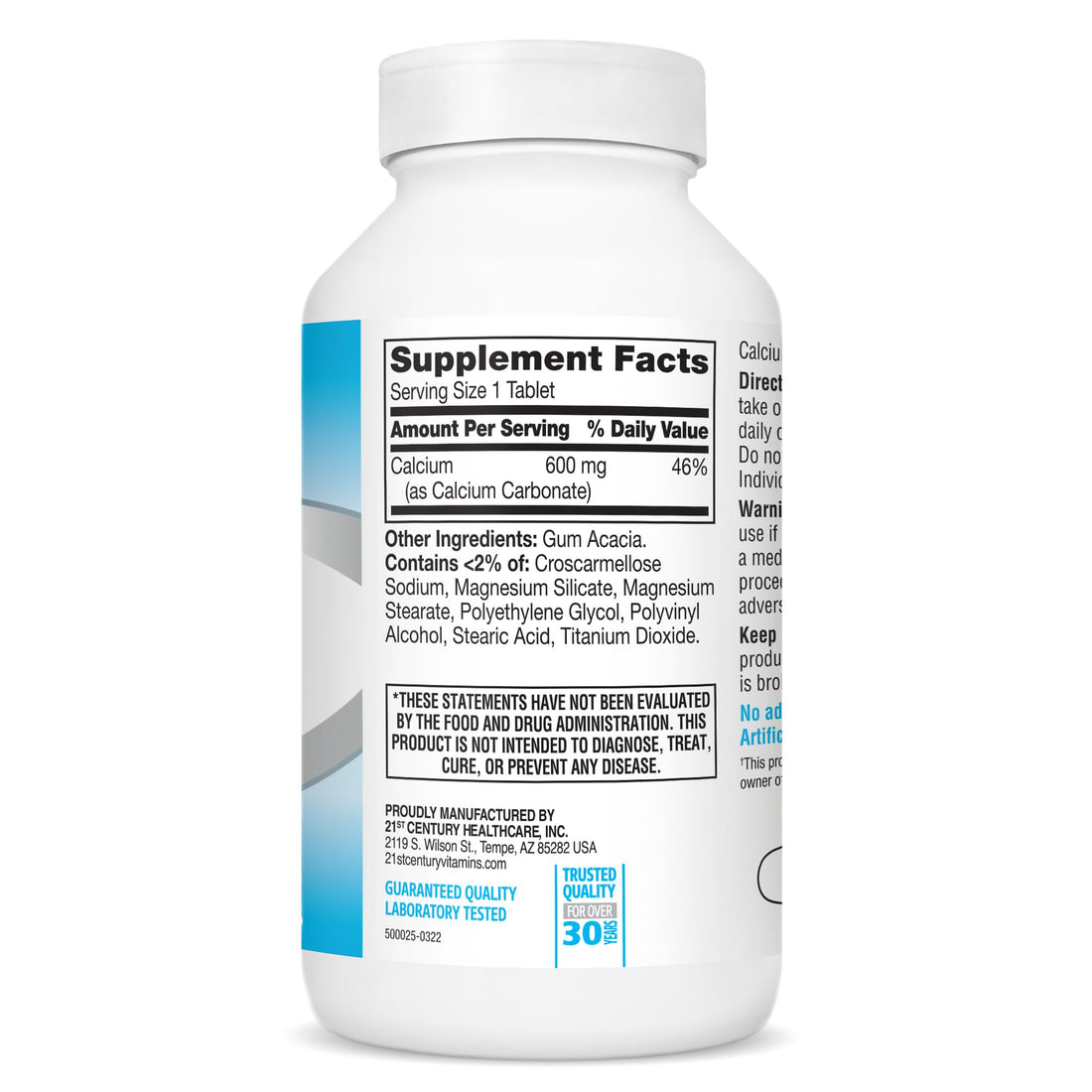 21st Century Calcium 600 mg Supplement (400 Tablets), Vegan-Friendly Bone Strength Calcium Supplement, Non-GMO & Gluten-Free Calcium Carbonate, - OzHealthStandard