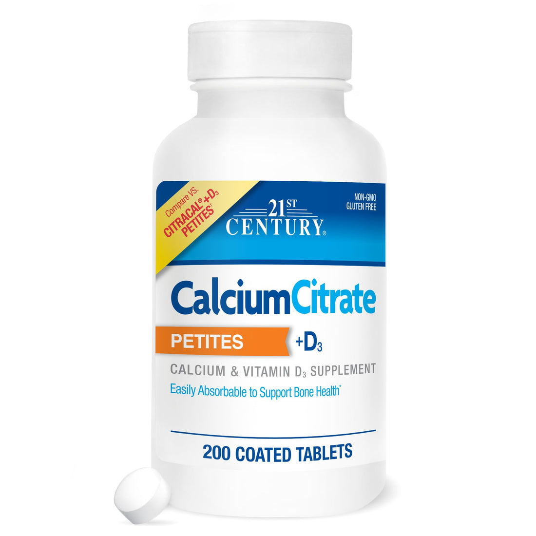 21st Century Calcium Citrate + D3 Petites Coated Tablets 200 ea - OzHealthStandard