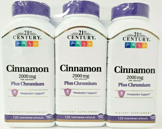21st Century Cinnamon 2000mg Plus Chromium 120ct Caps- 3 Pack - OzHealthStandard