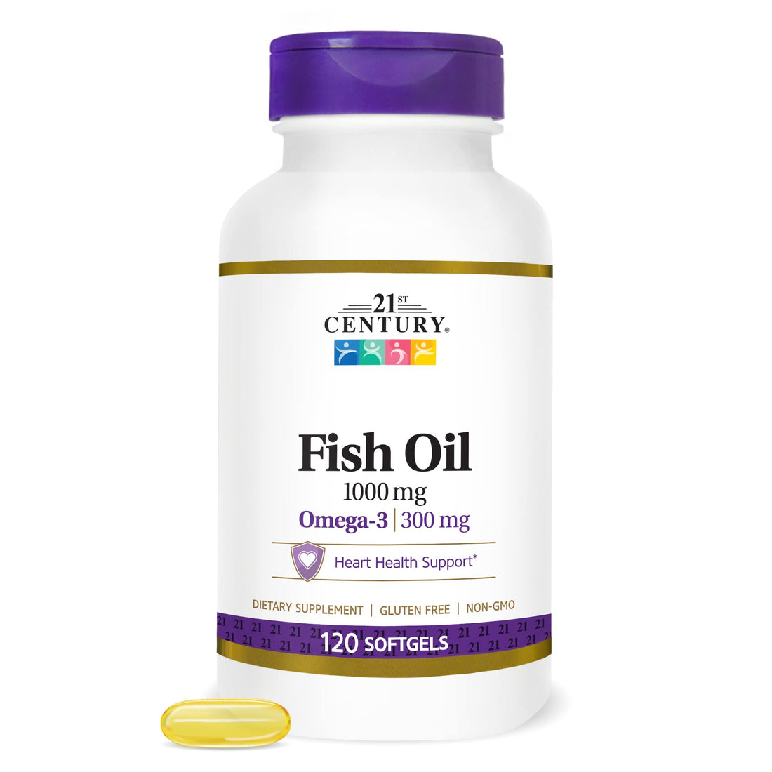21st Century Fish Oil 1000 mg Softgels, (300 Count), Molecularly Distilled, Omega 3 Supplement with EPA & DHA, Purified to Eliminate Mercury, Supports Cardiovascular Health, Gluten Free & Non-GMO - OzHealthStandard