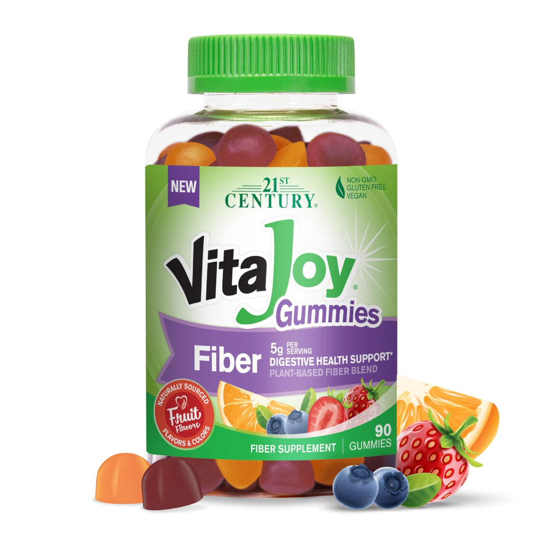 21st Century VitaJoy Fiber Gummies (Fruit Flavored, 90 Count), 5 g Fiber Per Serving for Digestive Support, Pectin-Based Prebiotic Gummies, Non-GMO, Vegan, Gluten Free, - OzHealthStandard