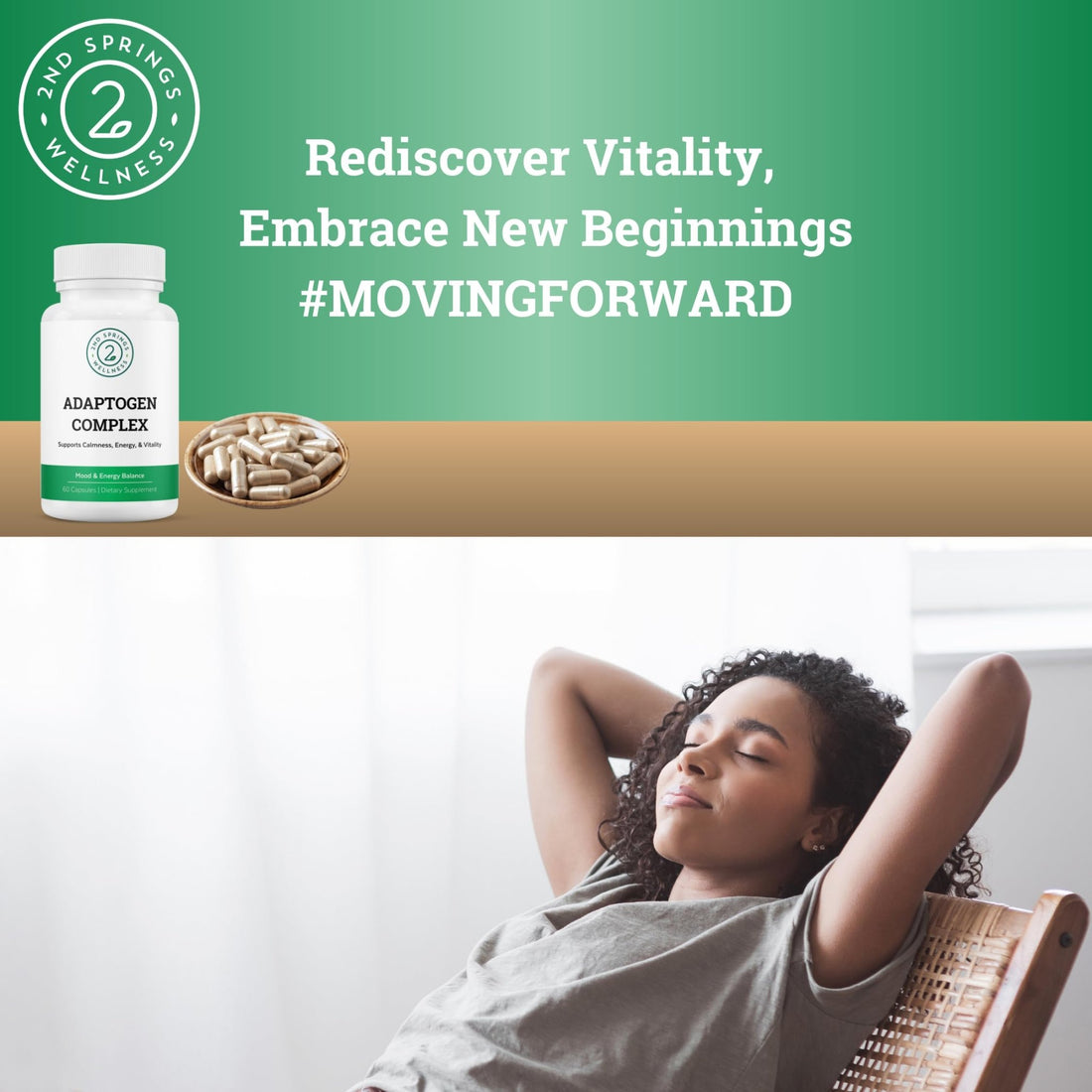 2nd Springs Adaptogen Complex Calmness, Energy and Vitality Booster - Ashwagandha, Schisandra, Astragalus, Ginseng, Rhodiola, and More - Adrenal Support Supplements - 60 Ct - OzHealthStandard