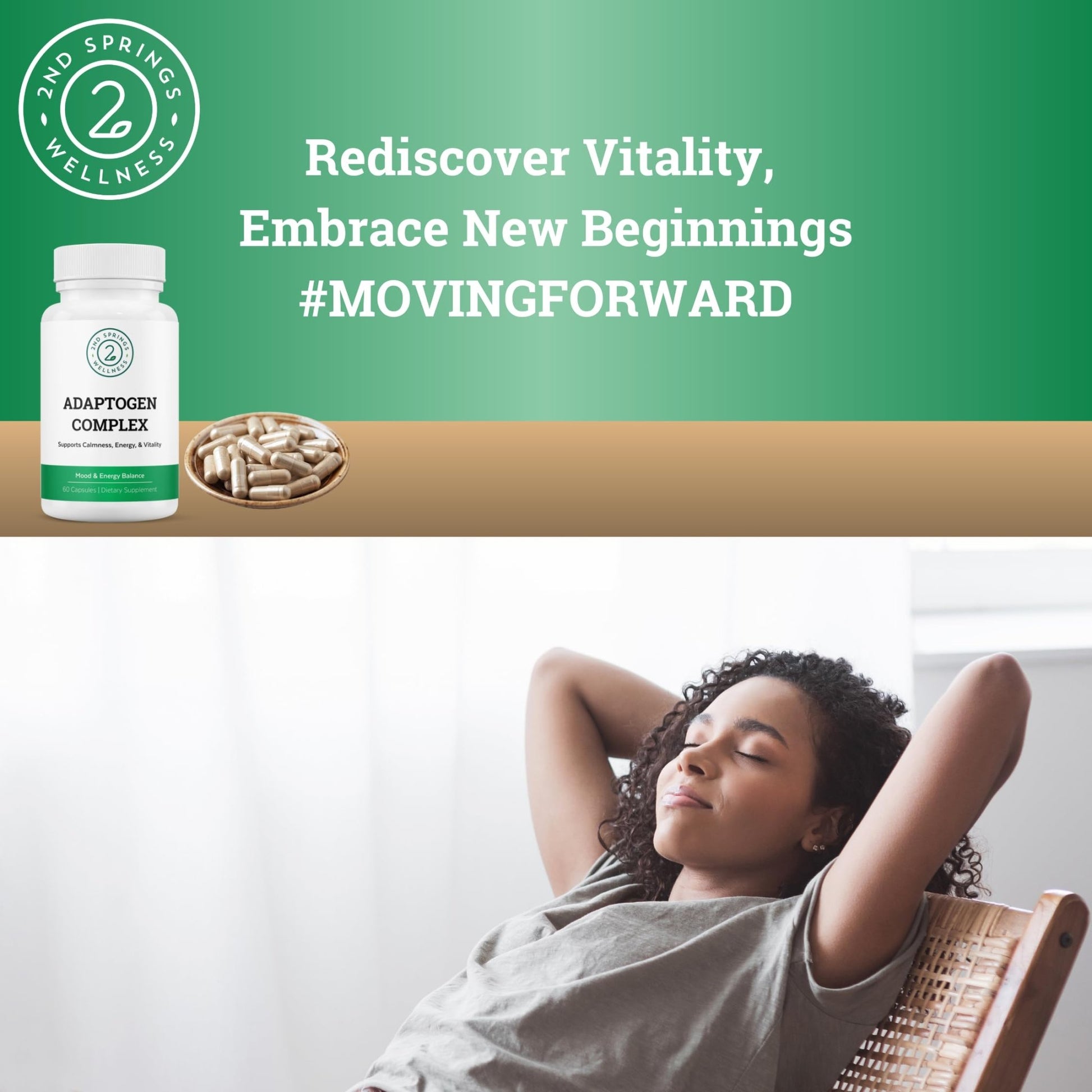 2nd Springs Adaptogen Complex Calmness, Energy and Vitality Booster - Ashwagandha, Schisandra, Astragalus, Ginseng, Rhodiola, and More - Adrenal Support Supplements - 60 Ct - OzHealthStandard