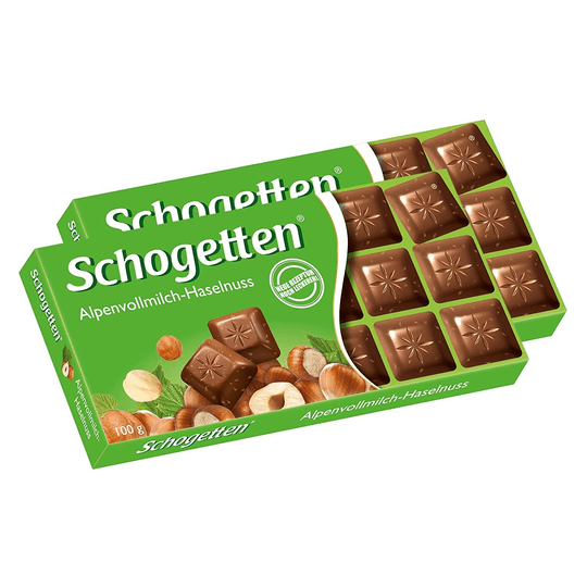 2x Schogetten Alpine Milk Chocolate with Hazelnuts Bar - 100G/3.52Oz (Pack of 2) - OzHealthStandard