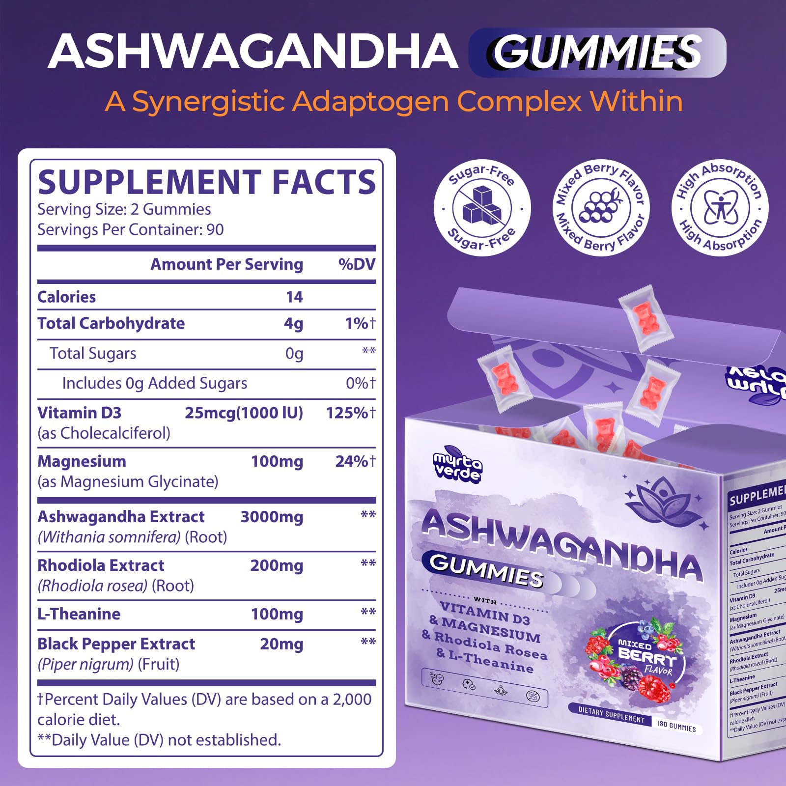 3000mg Ashwagandha Gummies for Women & Men, 180 Count | Extra Strength Ashwagandha Supplement for Stress, Relaxation & Immune Support | Magnesium, Rhodiola, L-Theanine, D3 | Sugar Free Mixed Berry - OzHealthStandard