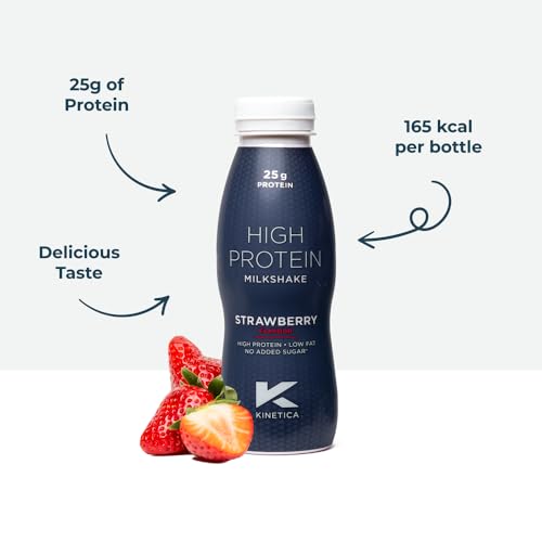 Kinetica Ready-to-Drink Protein Shake, 12 X 330mls, 165 cals, 25g Protein per Bottle, Low Fat (Strawberry) Kinetica buy supplements canada