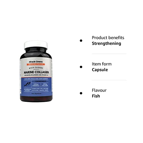 Marine Collagen 1400mg | 120 Capsules with Biotin, Hyaluronic Acid, Vitamin C, E, B2, Zinc, Copper & Iodine Miracle Greens buy supplements canada
