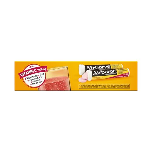 Vitamin C 1000mg (per serving) - Airborne Very Berry Effervescent Tablets (36 count in a box), Gluten-Free Immune Support Supplement, With Vitamins A C E, ZINC, Selenium, Echinacea & Ginger Airborne buy supplements canada