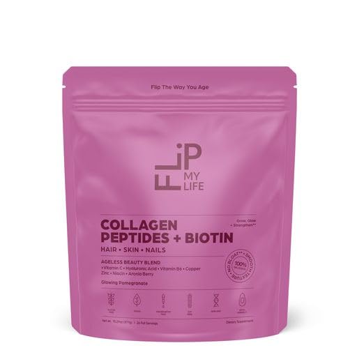 Flip My Life Collagen Peptides + Biotin, Hyaluronic Acid & Vitamin C - For Hair, Skin, Nails - Gut Health/Joint Support - Ageless Beauty Blend Supplement Powder for Men/Women - 9g Protein—26 Servings Flip My Life buy supplements canada