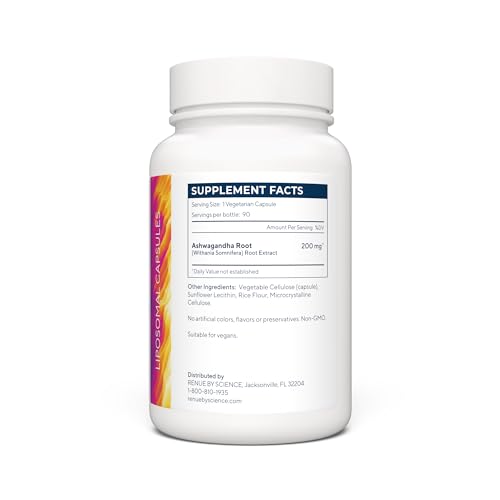 Renue By Science Ashwagandha | High Strength Liposomal Ashwagandha Supplements | 90 Ashwaganda Capsules - 200mg Ashwagandha per Serving | Non-GMO | Made in The USA Third-Party Tested Renue By Science buy supplements canada