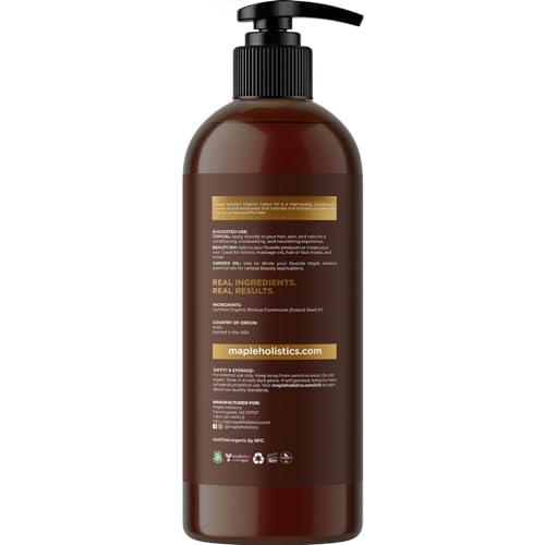 Hexane Free Organic Castor Oil - USDA Organic Castor Oil for Body Detox Hair Growth & Skin Care Maple Holistics buy supplements canada