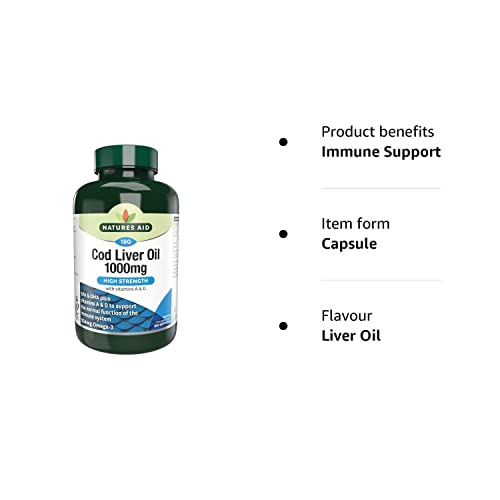 Natures Aid Cod Liver Oil, 1000 mg, 180 Softgel Capsules (High Strength, 254 mg Omega natures aid buy supplements canada