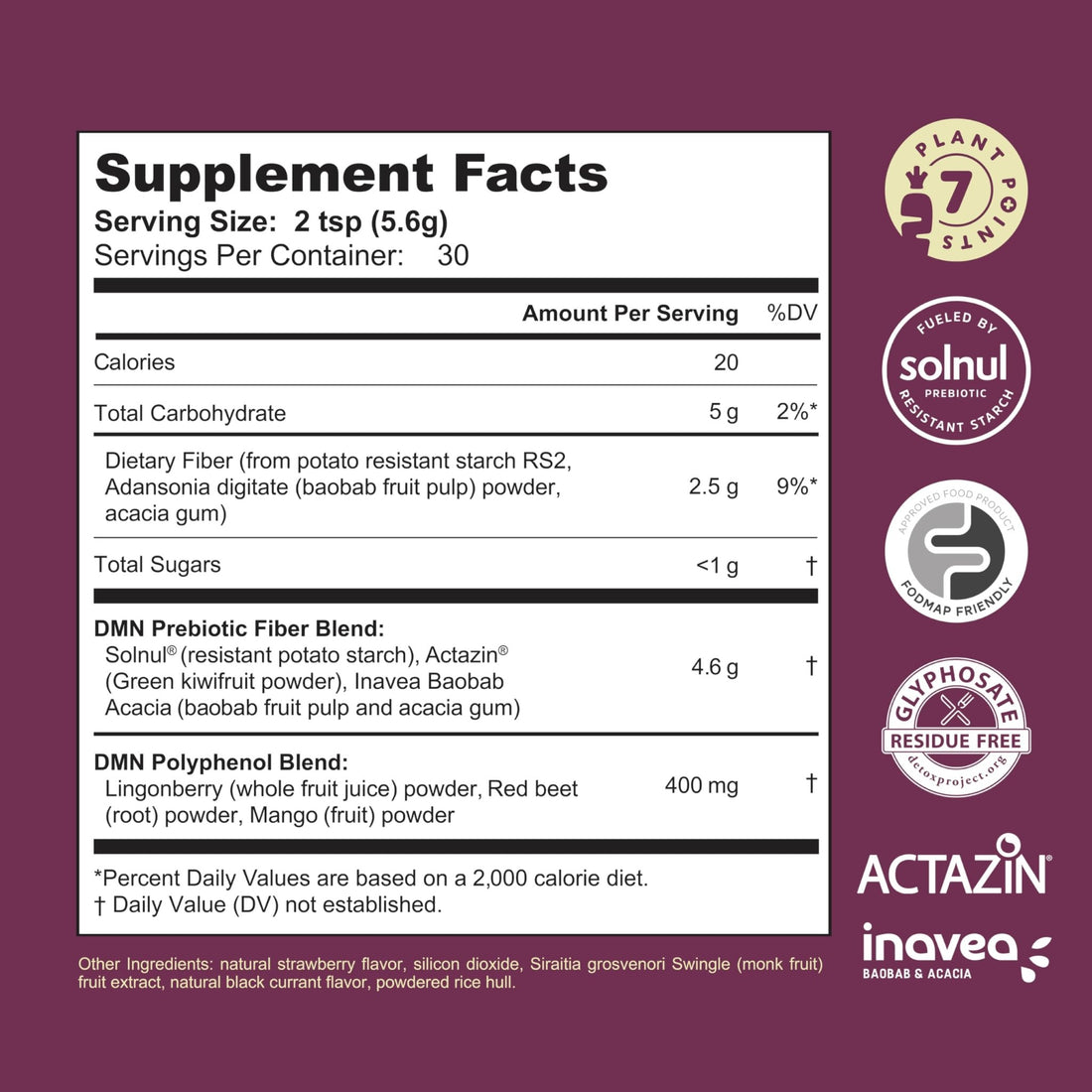 38TERA DMN (Daily Microbiome Nutrition), 6 Oz, Plant-Based Fiber Powder with 3 Different Prebiotics, Helps Digestive & Gut Health, Low FODMAP Supplement, Vegan, Wild Berry Flavor, 30 Servings - OzHealthStandard