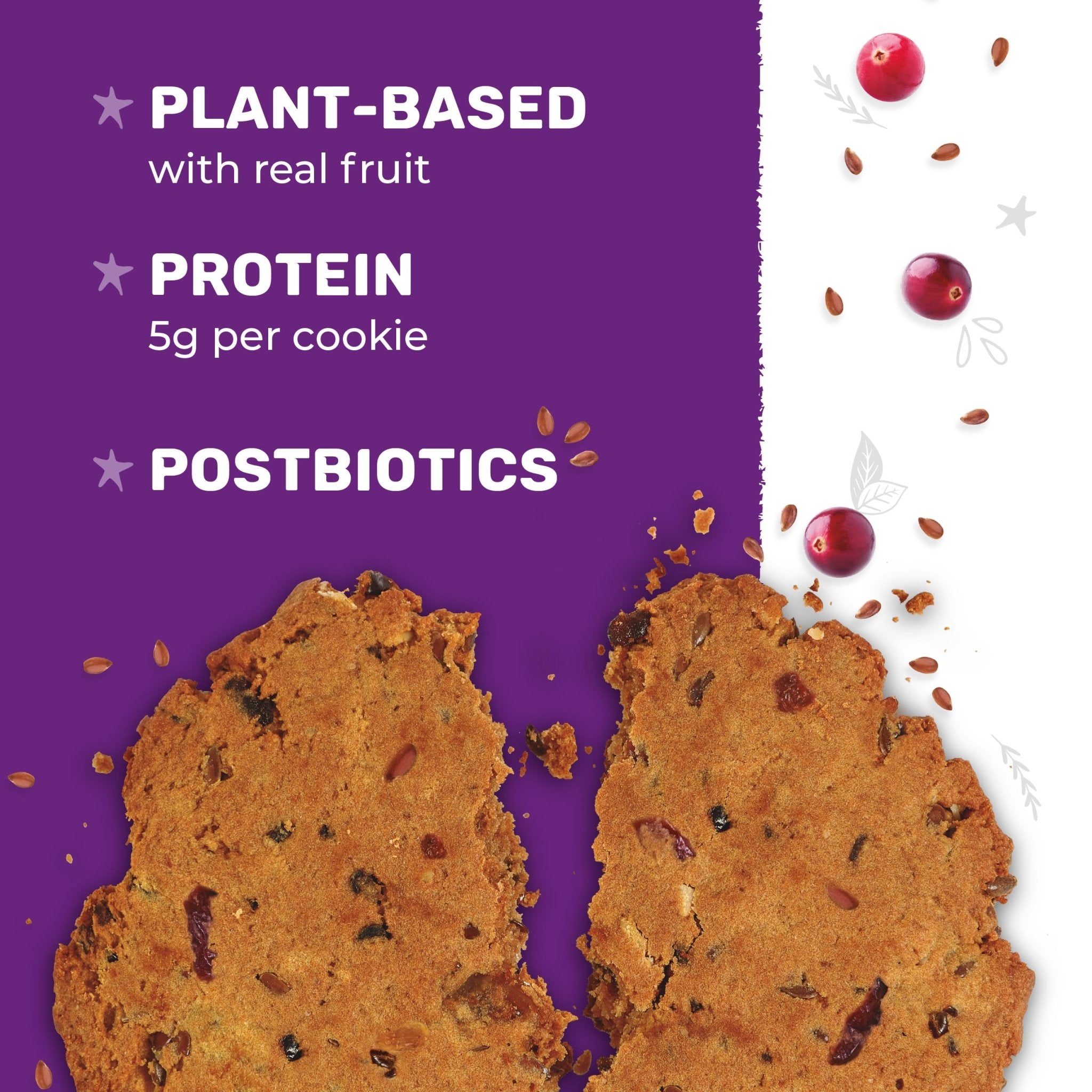 3PM Afternoon Bites Cranberry Flaxseed Cookies with Postbiotics, 5g of Protein, 15 Cookies - OzHealthStandard