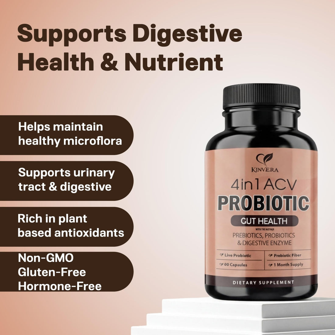 4-in-1 ACV Gut Formula – Apple Cider Vinegar, Prebiotics & Probiotics, Digestive Enzymes – Immune & Complete Digestion – 60 Veggie Capsules - OzHealthStandard