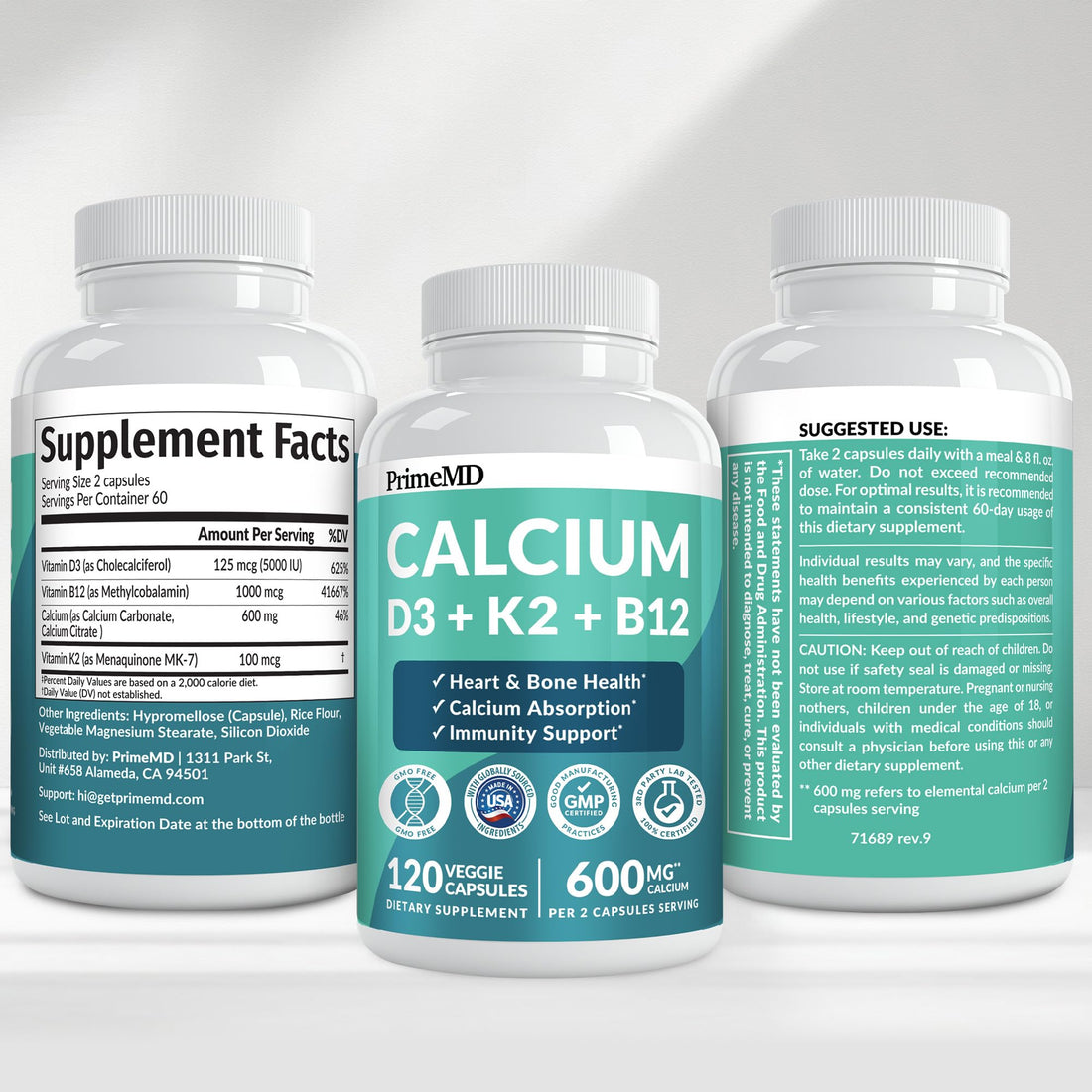 4-in-1 Calcium Supplements for Women & Men - Calcium Citrate with D3 K2 Vitamin 5000 IU - Calcium 600mg with Vitamin D3 K2 - Everyday Vitality Supplement - OzHealthStandard