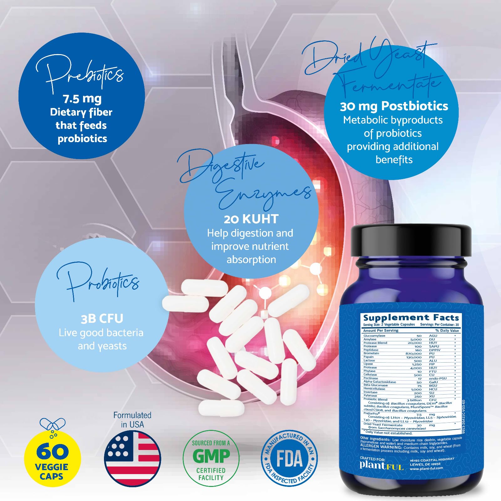 4-in-1 Pre Post Probiotics & Digestive Enzymes - Complete Gut Health & Digestive Support for Women & Men - Prebiotic Probiotic & Postbiotic Gas & Bloating Relief – 60 Non GMO Capsules - OzHealthStandard