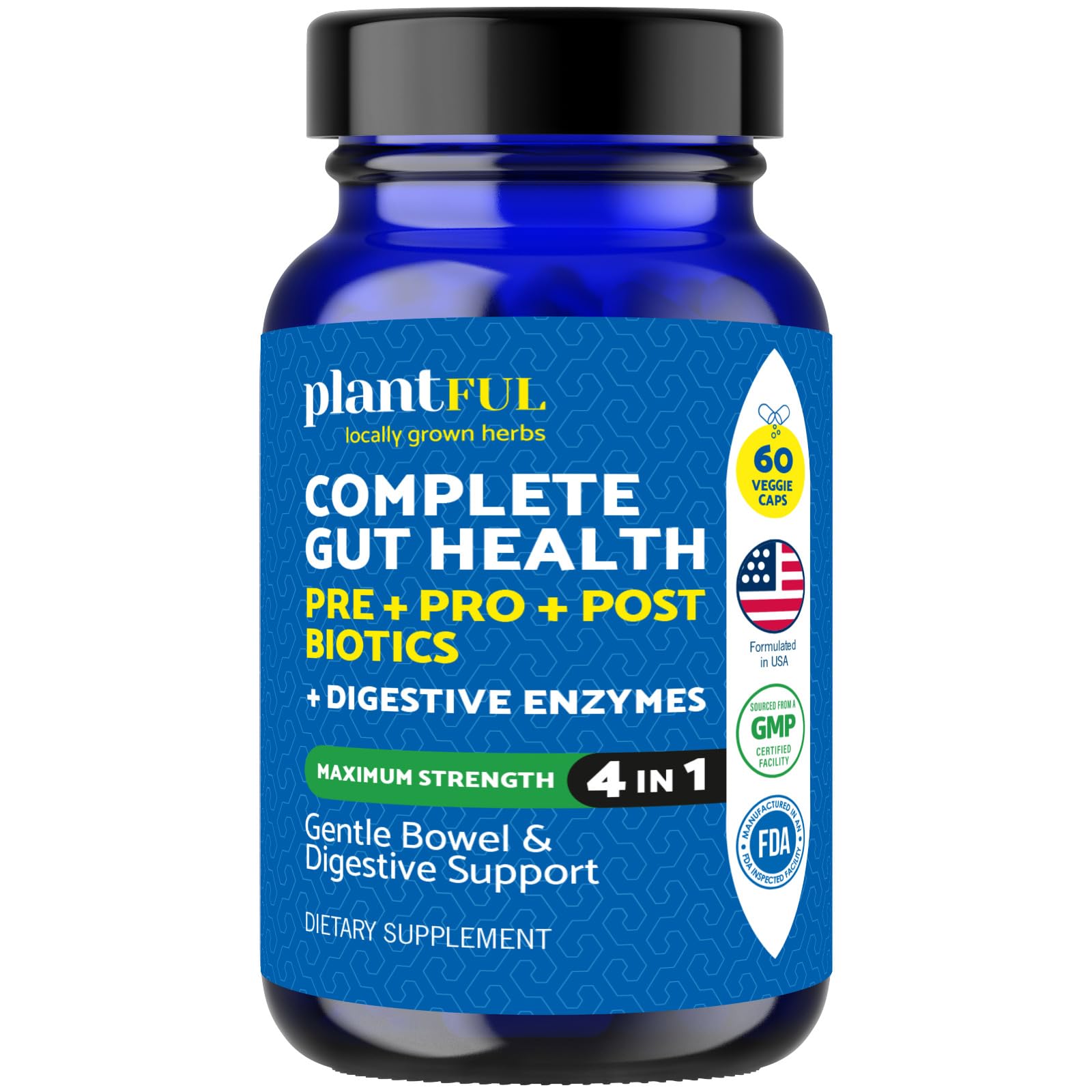 4-in-1 Pre Post Probiotics & Digestive Enzymes - Complete Gut Health & Digestive Support for Women & Men - Prebiotic Probiotic & Postbiotic Gas & Bloating Relief – 60 Non GMO Capsules - OzHealthStandard