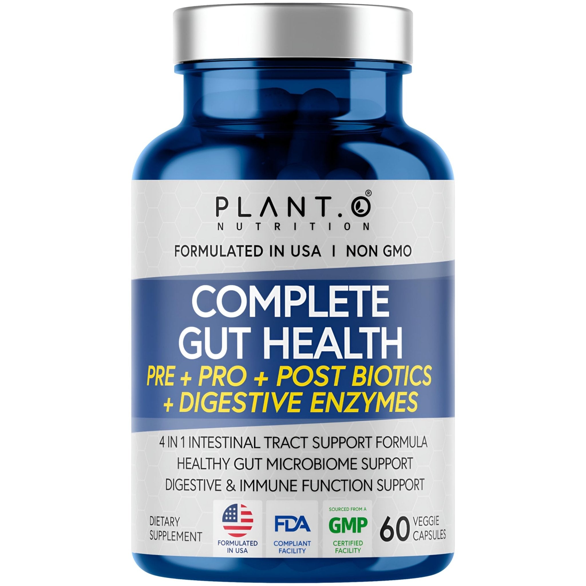 4-in-1 Prebiotic Probiotic & Postbiotic for Women & Men, Complete Gut & Digestive Support Supplement, Pre Post Probiotics & Digestive Enzymes 60 Capsules - OzHealthStandard