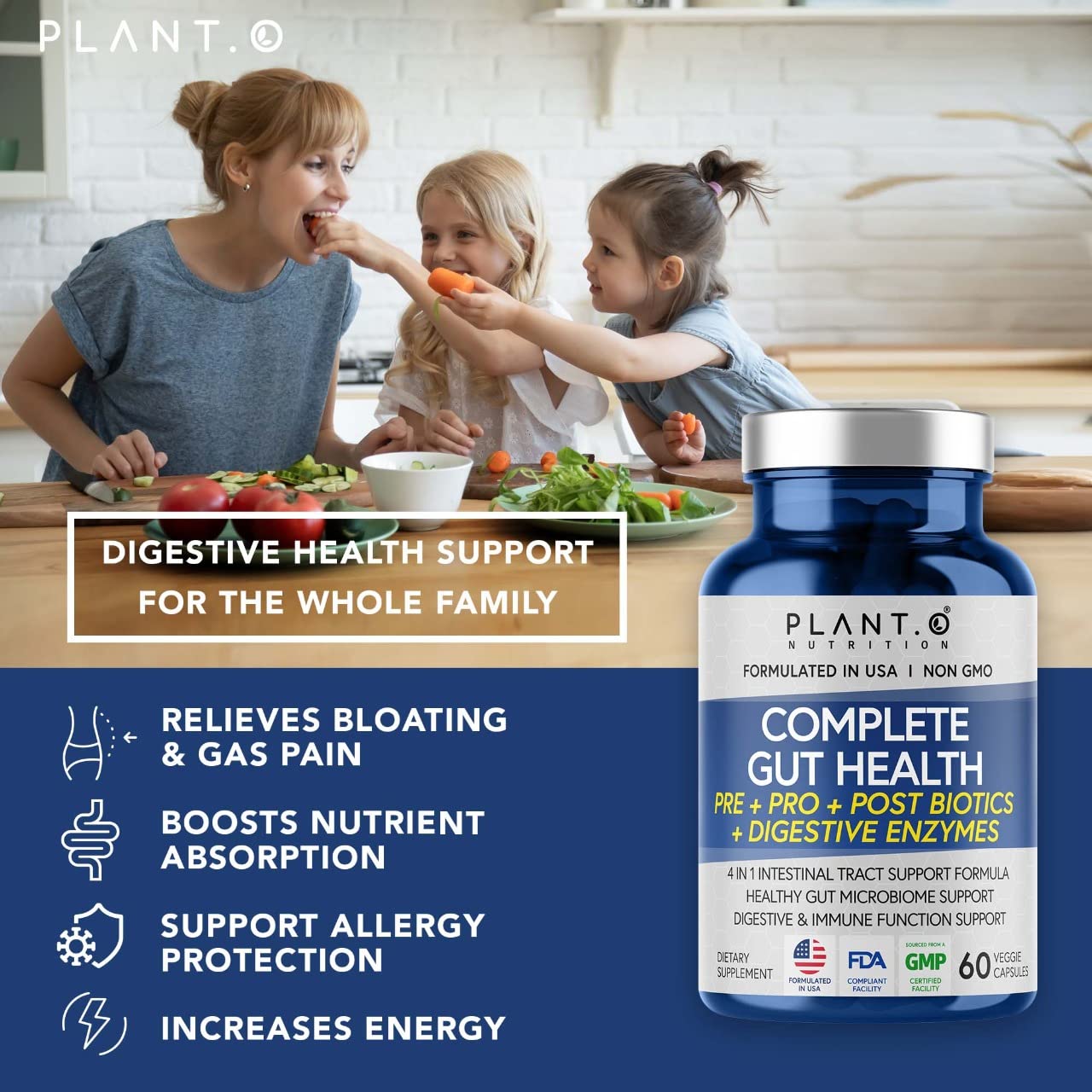 4-in-1 Prebiotic Probiotic & Postbiotic for Women & Men, Complete Gut & Digestive Support Supplement, Pre Post Probiotics & Digestive Enzymes 60 Capsules - OzHealthStandard