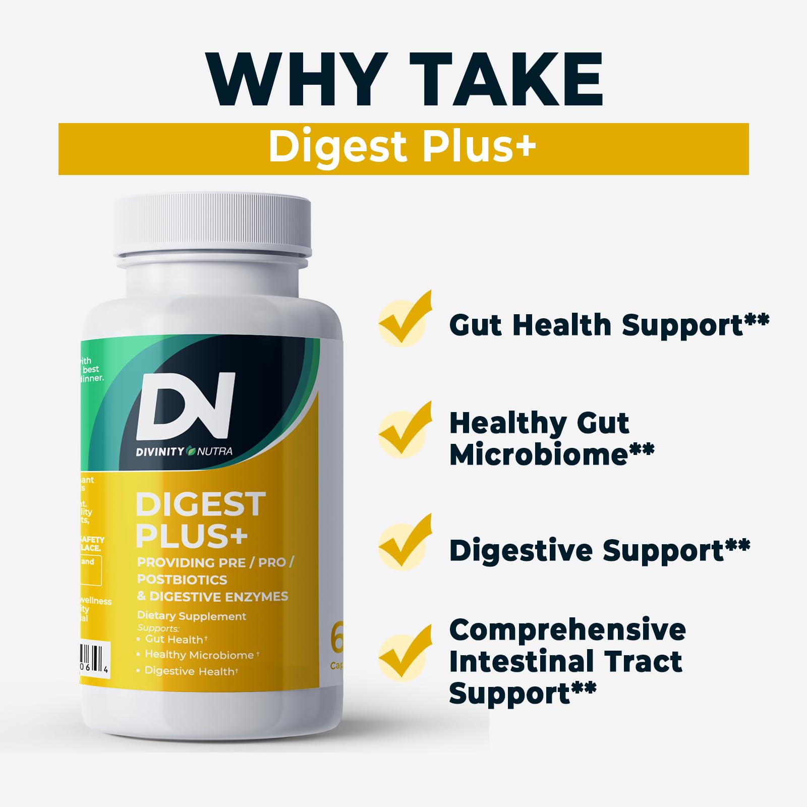 4-in-1 Prebiotic Probiotic & Postbiotic for Women & Men, Complete Gut & Digestive Support Supplement, Pre Post Probiotics & Digestive Enzymes 60 Capsules,Made in USA - OzHealthStandard