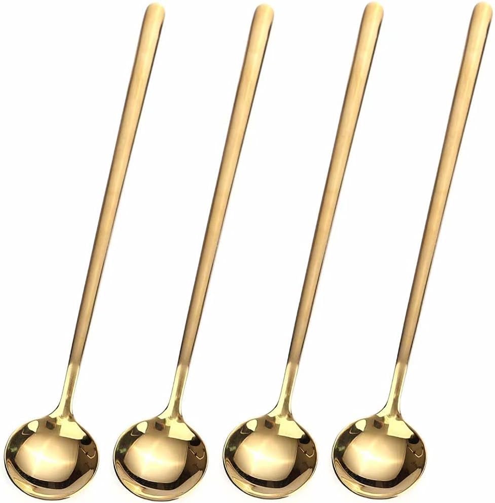 4 PCS 6.7 Inches Coffee/ Tea Spoons Long Handle, Gold, Ice Tea, Espresso Stainless - OzHealthStandard