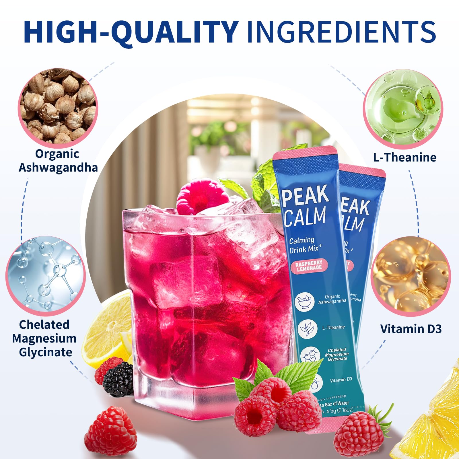 40 Count Super Cortisol Calm Drink with Magnesium Glycinate, Ashwagandha, L-Theanine & Vitamin D3 |Magnesium glycinate Powder for Relaxation, Focus & Sleep Support | Raspberry Lemonade | No Sugar - OzHealthStandard