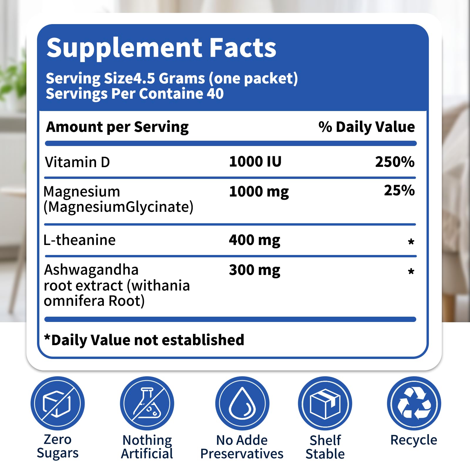 40 Count Super Cortisol Calm Drink with Magnesium Glycinate, Ashwagandha, L-Theanine & Vitamin D3 |Magnesium glycinate Powder for Relaxation, Focus & Sleep Support | Raspberry Lemonade | No Sugar - OzHealthStandard