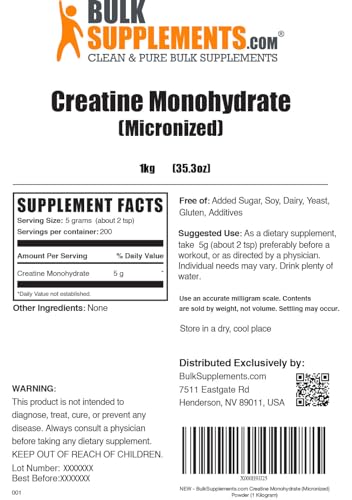 BulkSupplements Micronized Creatine Monohydrate Powder (1 kilogram) BULKSUPPLEMENTS.COM buy supplements canada