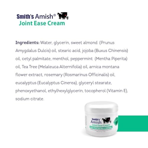 Smith Amish JointEase Soothing Cream 3 Pack (Three 4 oz Jars) with Arnica, Tea Tree, Eucalyptus, Peppermint and Rosemary Smith Amish buy supplements canada