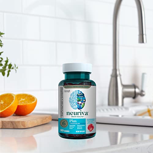 NEURIVA Plus Decaffeinated Nootropic Brain Supplement for Memory, Focus & Concentration & Cognitive Function, Clinically Tested NeuroFactor, Phosphatidylserine, Vitamins B6 B12,50ct Strawberry Gummies NEURIVA buy supplements canada