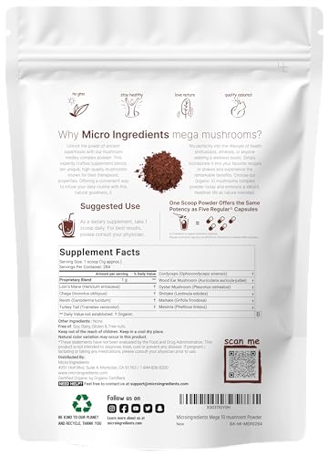 Sustainably US Grown, Organic Mega Mushroom 10 in 1 Complex Formula Powder Micro Ingredients buy supplements canada