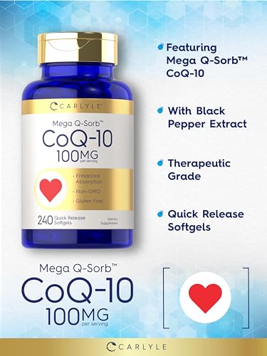 Carlyle CoQ10 100mg | 240 Softgels | Mega Q-Sorb Coenzyme Q-10 | with Black Pepper Carlyle buy supplements canada
