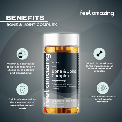 Feel Amazing Bone & Joint Complex Gummies - with Calcium, Vitamin D3 & Marine Collagen - 60 Grapefruit-Flavored Gummies - 30-Day Supply (1) Feel Amazing buy supplements canada