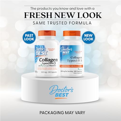 Doctor's Best Collagen Types 1 & 3 with Vitamin C, Non-GMO, Gluten Free, Soy Free, Supports Hair, Skin, Nails, Tendons & Bones, 500 mg, 240 Caps (DRB-00263) Doctor's BEST buy supplements canada