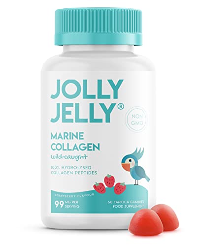 Marine Collagen Gummies by Jolly Jelly® - Wild-Caught Marine Collagen Tapioca Gummies - Type 1 Hydrolysed Collagen - Strawberry Flavour - 60 Gummies. JOLLY JELLY buy supplements canada